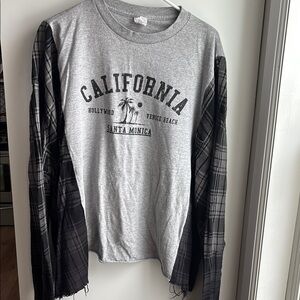 Homemade Custom Patchwork Flannel Gray and Black California Long Sleeve Shirt